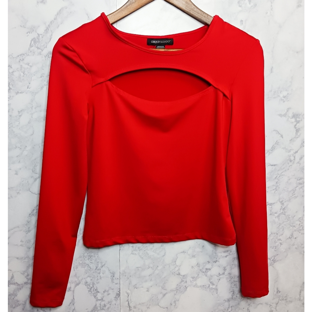 Chiqui Delgado Top Women Size M Red Stretch Long Sleeve Sexy Fall